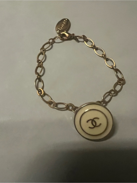 Upcycled Jewelry - Upcycled CC button Gold Chain Bracelet with Ivory Logo Medallion